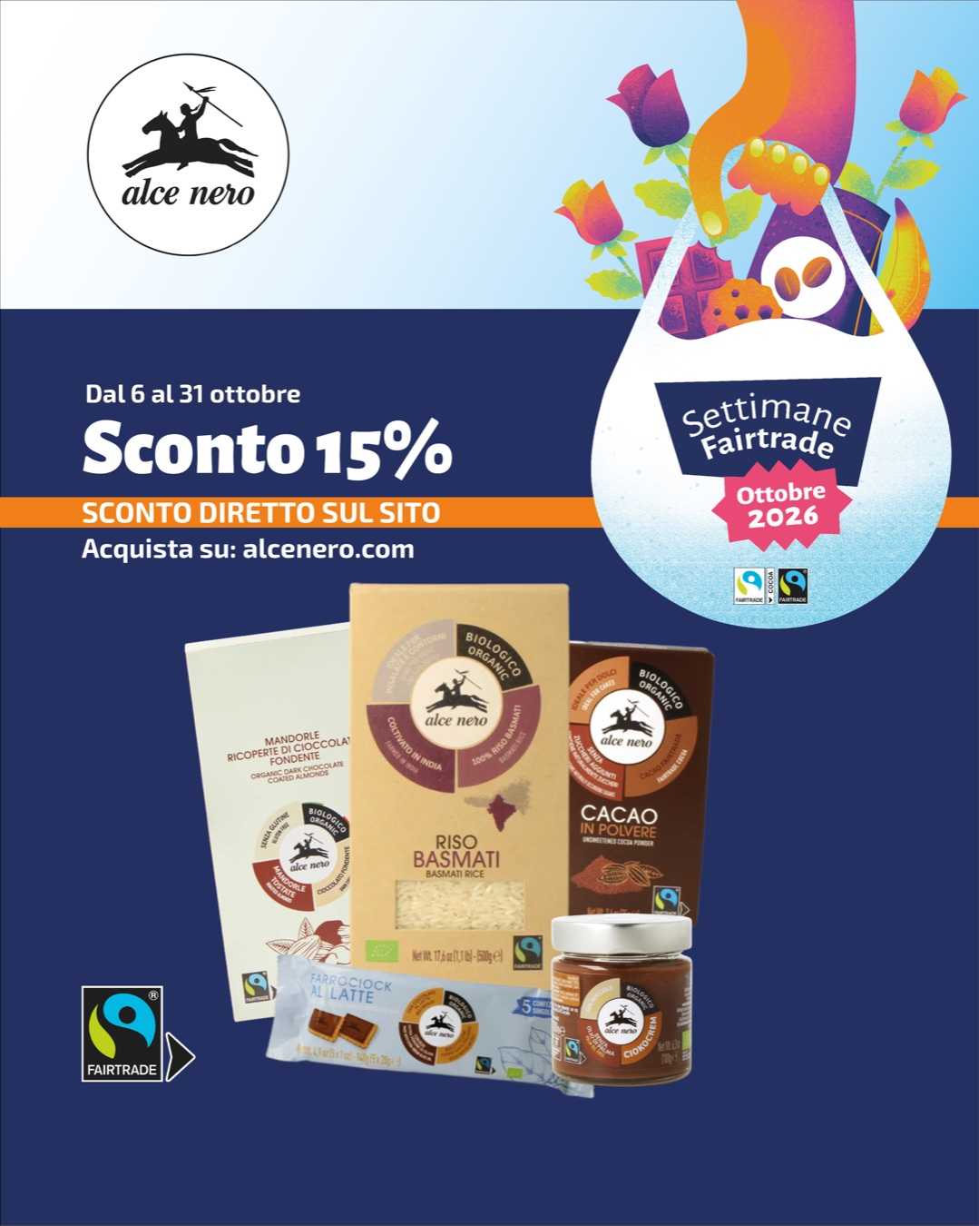 Alce Nero - Sconto 15% dal 6 al 31 ottobre, sconto diretto su alcenero.com