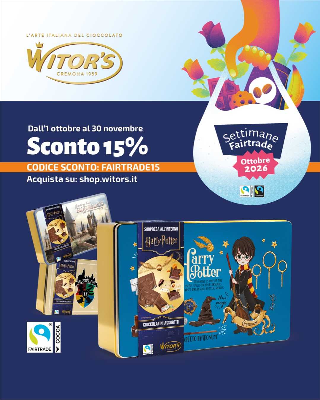 Witor's - Sconto 15% dall'1 ottobre al 30 novembre con il codice FAIRTRADE15 su shop.witors.it